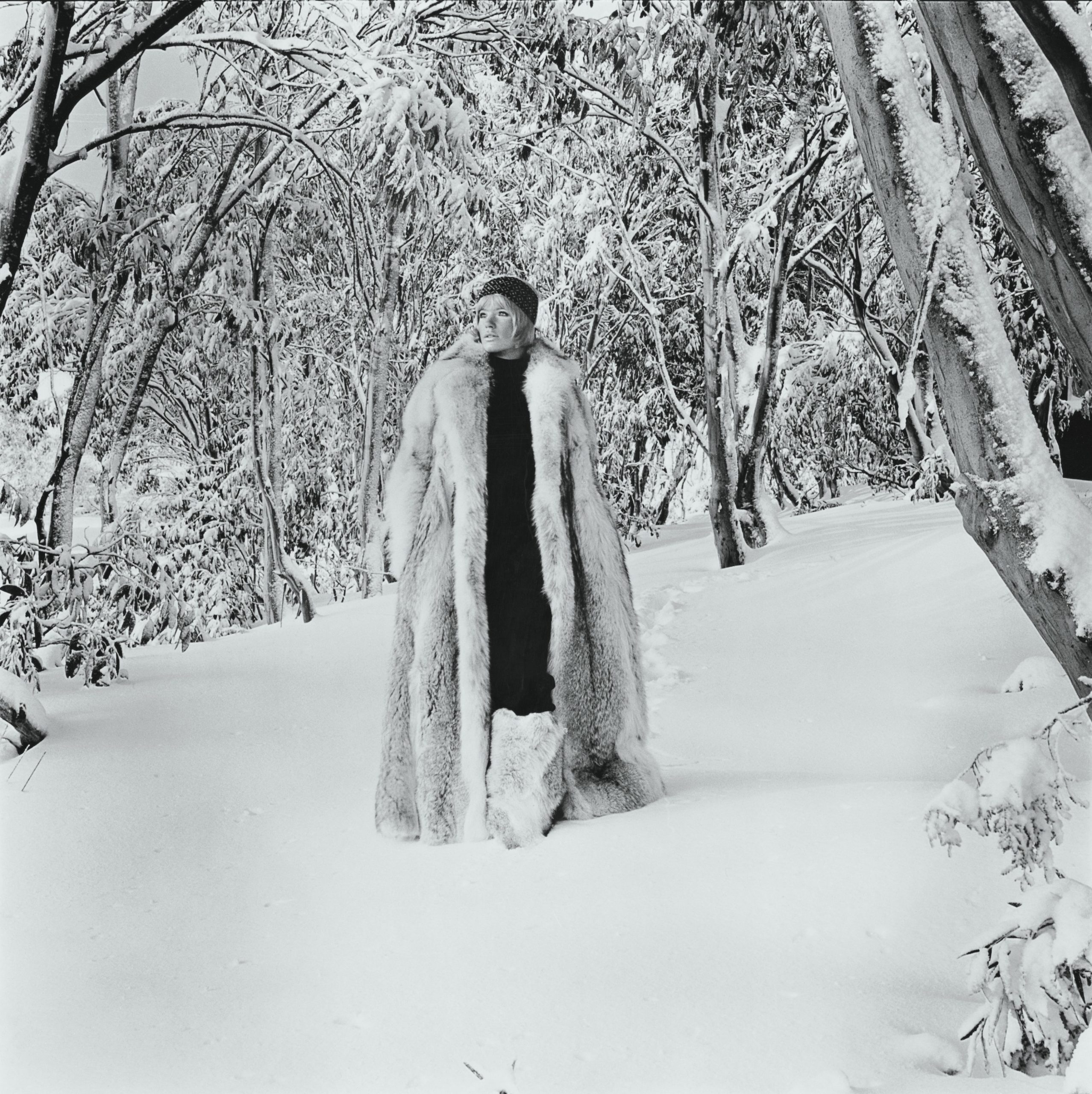 Step back in time with a glimpse into the past through a 1969 winter fashion photoshoot featuring the iconic Veruschka von Lehndorff.