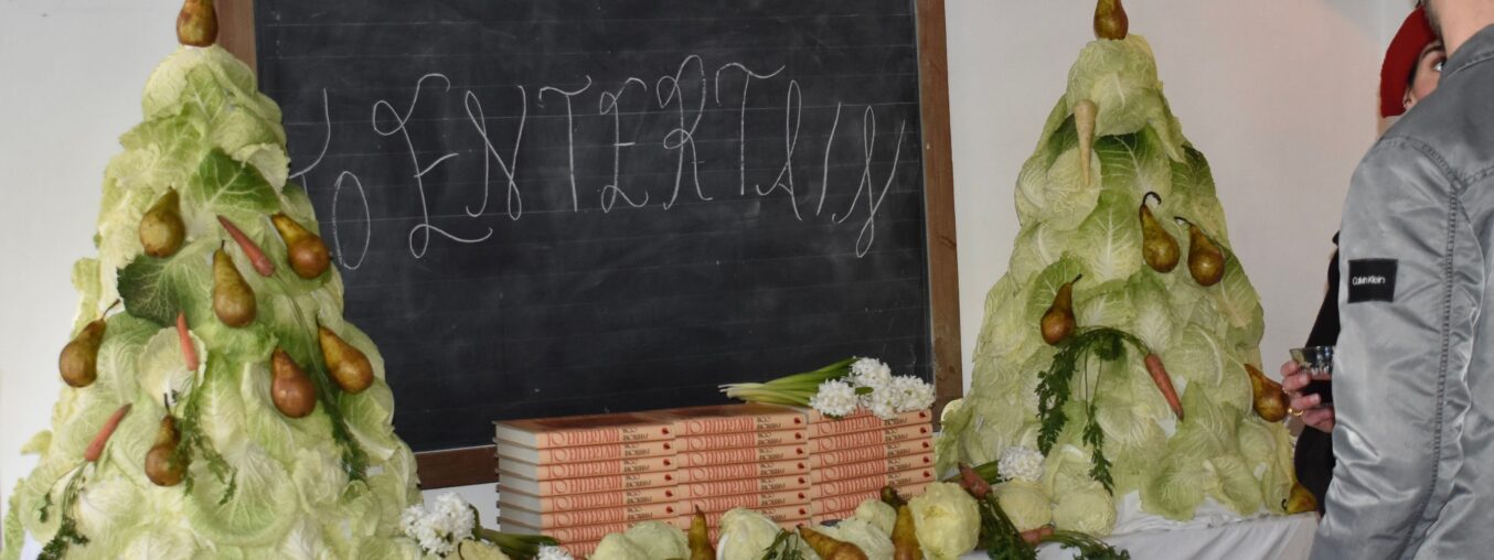 At his East London home, this first-time cookbook author served cake, caviar chips, and chaos.