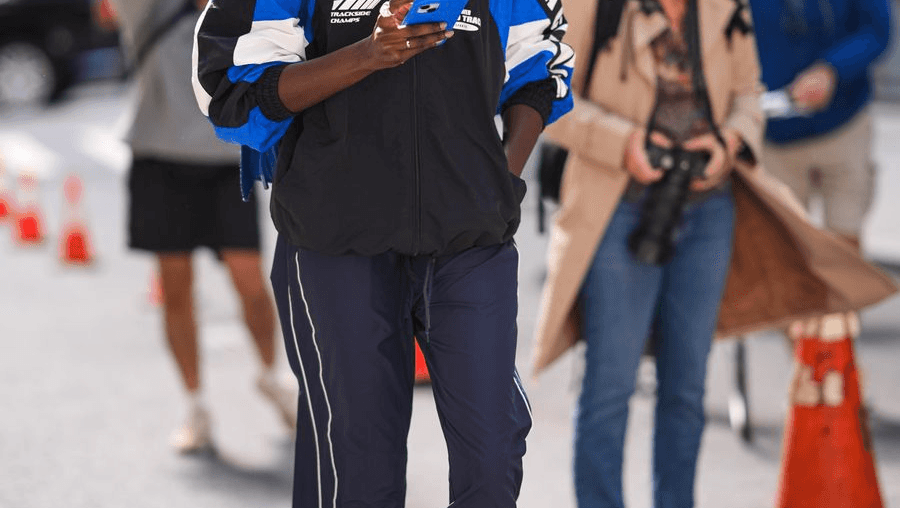 Sky-blue sneakers are the latest must-have for spring.