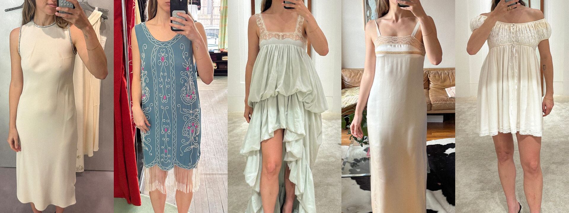 Here's a rewritten version in fluent, natural English:

Every wedding after-party dress I tried on while searching for "the one."