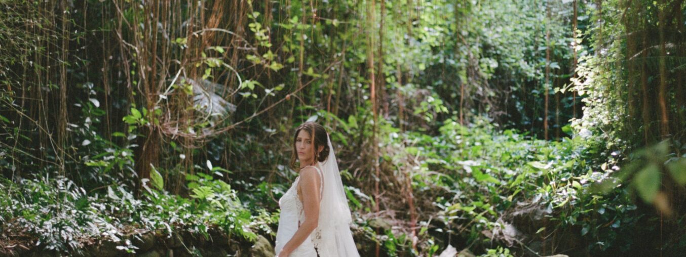 A bridal designer made her entire wedding wardrobe for her tropical wedding in Nevis.